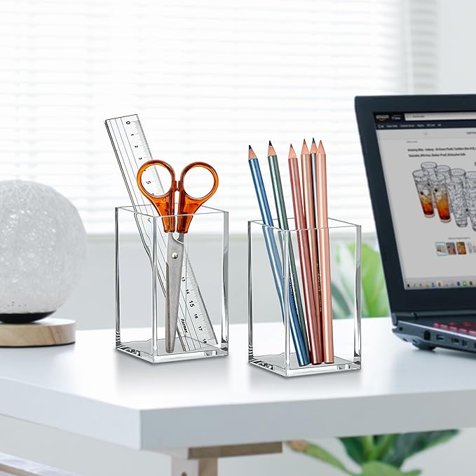 Amazing Abby - Penelope - 4-Pack Pen Holder, Acrylic Pen Holder, Clear Plastic Organizer for Office Supplies, Perfect Office Desktop Storage Solution for Pencils, Pens, Markers, Scissors, and More-NeatNest