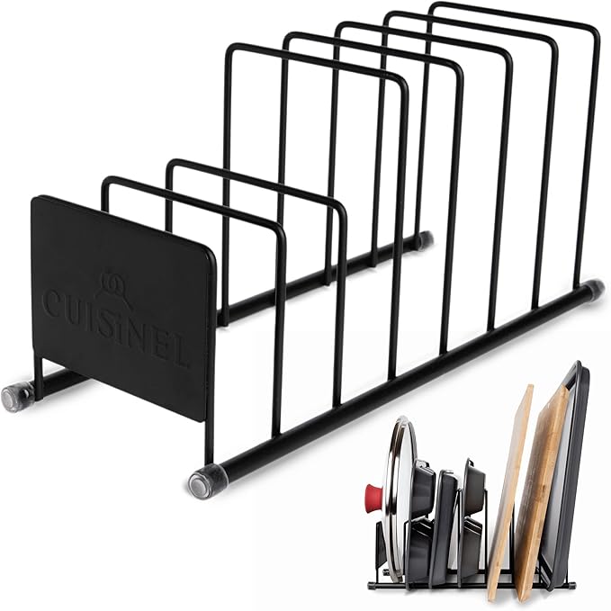 Cuisinel Pot Lid and Dish Organizer Rack - Matte Black Kitchen Storage/Organization Stand - 7-Tier Cabinet/Counter, Cookware, Pots and Pan Lids/Covers, Cutting Board Holder Organizer-NeatNest