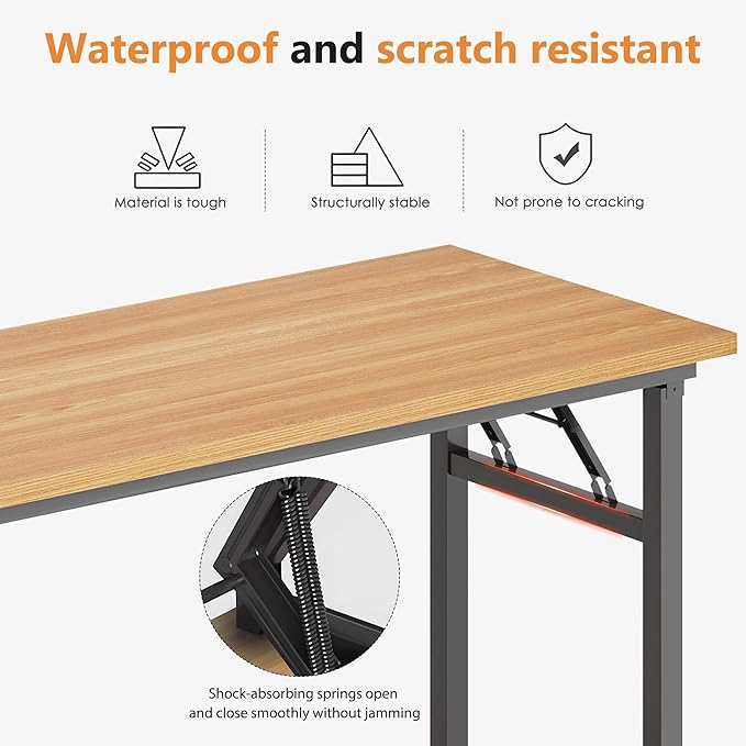 DlandHome Large Computer Desk, Folding Desk, Decent and Steady Home Office Desk/Workstation/Table 54.3inch Teak Black-NeatNest