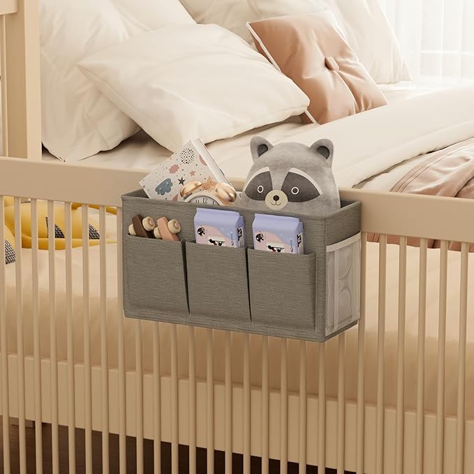 Dual-purpose Bedside Caddy Bedside Organizer, Bed Caddy with 6 Pockets, Versatile Bedside Storage Solution Magazine Remotes holder, ideal for Home, Dorm, Hospital, Crib Bed (Grey 2pcs)-NeatNest