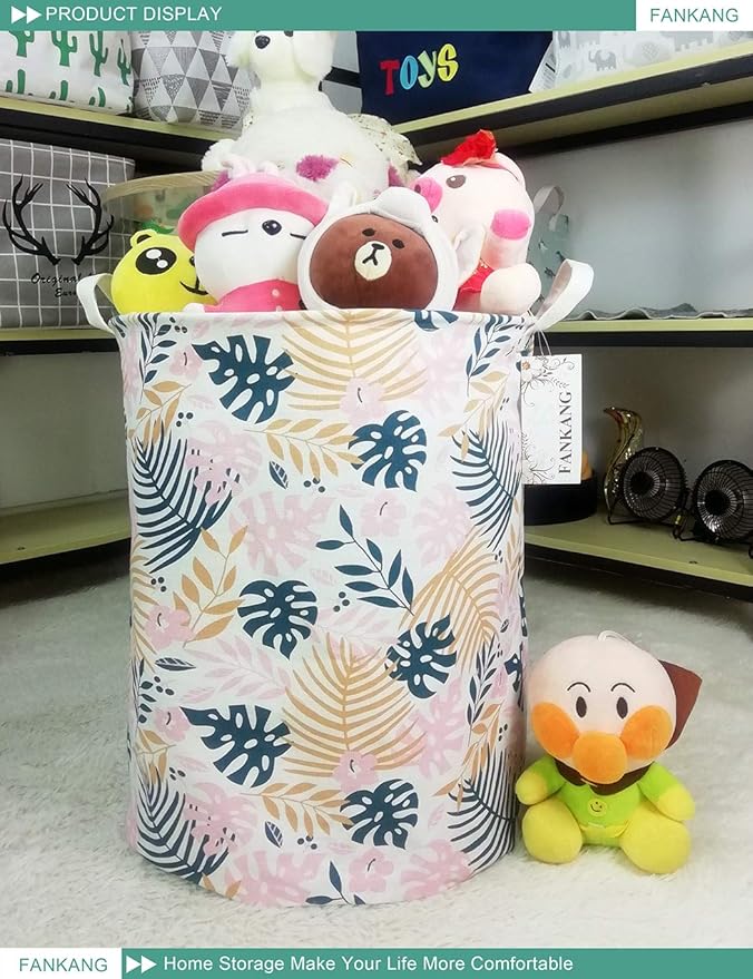 FANKANG Storage Basket, Nursery Hamper Canvas Laundry Basket Foldable with Waterproof PE Coating Large Storage Baskets for Kids Boys and Girls, Office, Bedroom, Clothes,Toys(Banana leaf)