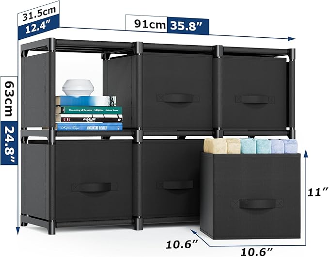 Mavivegue 6 Cube Storage Organizer, Closet Organizers and Storage, Cube Storage Shelf, Easy to Assemble with Storage Drawers, DIY Closet Cube Organizer for Living Room, Bedroom, Dorm Room-Black
