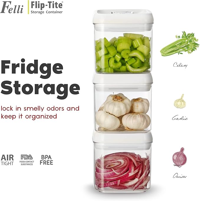 Felli Flip Tite Food Storage Container 5" LARGE Size Airtight Lid Lock Top, Stackable Kitchen Canister for Space Saving, Pantry Fridge Cupboard Organizer, Spice Seasoning Pet Treats Snack (1.1 qt)-NeatNest