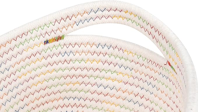 CubesLand Small Woven Baskets,Cute Baskets or Shelf Set 2,Cube Organizer Basket Bin,Soft Toys Storage Basket,Baby Nursery Basket Bin,Home Decor 12"D x 8"W x 5"H Rainbow Stitches-NeatNest