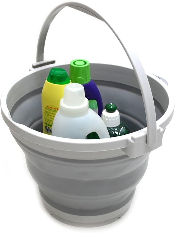SAMMART 7L (1.8 gallon) Collapsible Plastic Bucket - Foldable Round Tub - Portable Fishing Water Pail - Space Saving Outdoor Waterpot, size 28cm dia (1, Grey)-NeatNest