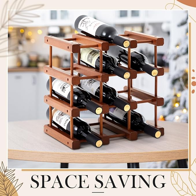 Juexica 1 Pcs 12 Bottles Wooden Wine Rack for Inside Cabinet Stackable Countertop Modular Wine Storage Rack DIY Assembly Bottle Holder for Cellar (Wooden Color)