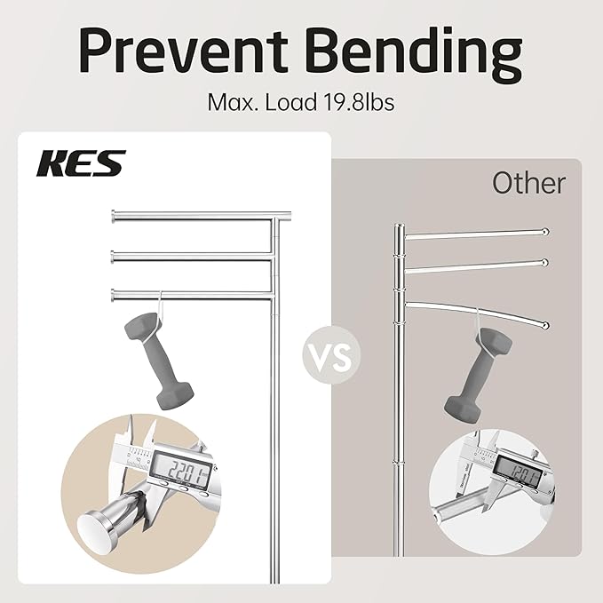 KES Free Standing Towel Racks for Bathroom, 3 Swivel Bars 40-Inch Bath Towel Rack Stand with Weighted Marble Base, Premium 18/8 Stainless Steel Polished Finish, BTH219
