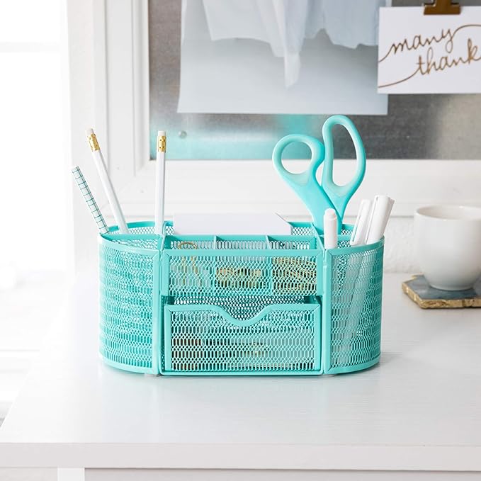 BLU MONACO Aqua Desk Organizer – Strong Metal with Aqua Finish, Storage for Office Supplies, Home or Office Desk Décor-NeatNest