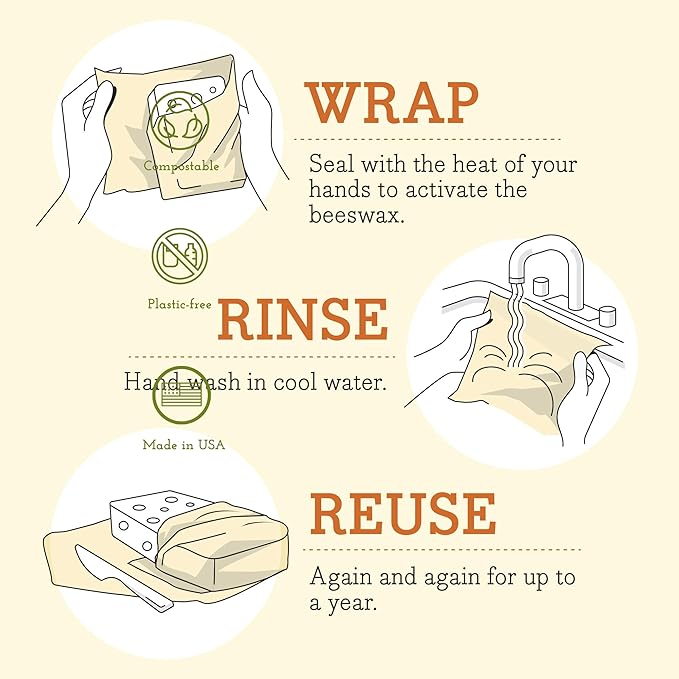 Bee's Wrap Vegan Beeswax Wraps for Food - Assorted 7 Pack (2S, 2M, 2L, & 1 Bread) Made in USA Reusable & Organic Food Wraps & Bowl Covers - Eco-Friendly Alternative to Aluminum Foil & Plastic Wrap-NeatNest