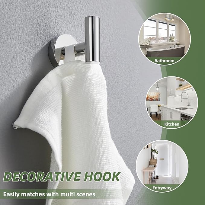 APLusee Polished Chrome Towel Hook, 304 Stainless Steel Heavy Duty Robe Hook, Wall Mounted