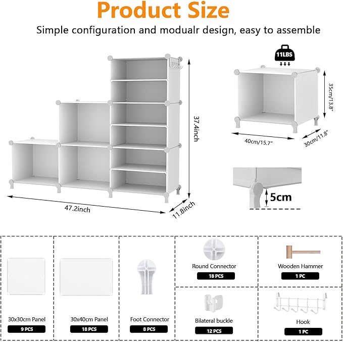 AWTATOS 6 Cube Closet Organizer Storage Shelves Portable Clothes Organizers and Storage Stackable Cubby Shelving for Closet Bedroom Living Room Office White