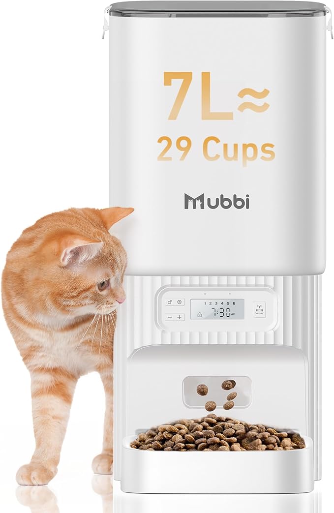 Automatic Cat Feeders, 7L/29 Cups Automatic Dog Feeder with Desiccant Bag, 1-6 Meals Ideal for 2-15mm Dry Food, Suitble for Multiple Pets, Dual Power Supply, Detachable Washable-NeatNest