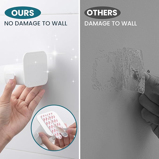 TAILI Mop and Broom Holder Wall Mount Grippers, 3 Hangers and 8 Adhesive Strips, Damage Free Hanging Wall Mount, Household Cleaning Organizer for Organization and Storage, Holds up to 4 lbs, White-NeatNest