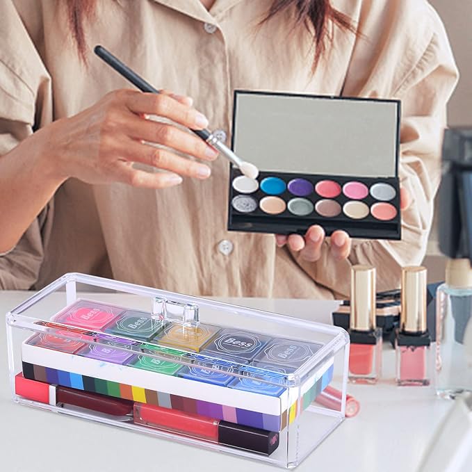 dedoot Plastic Drawer Organizer, Clear Acrylic Vanity Desk Storage and Organizer, Bathroom Display Storage Container with Lid for Jewelry, Small Items 9.17x3.7X3.46 Inch-NeatNest