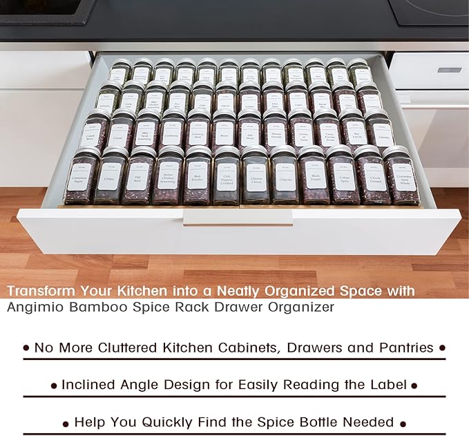 Bamboo Spice Rack Drawer Organizer - 8 Pieces Set- 11" Wide Per Piece - Combine Pieces Into 22" Wide Rack (11" or 22")-NeatNest