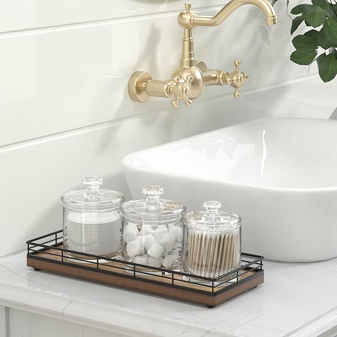 Acacia Wooden Decorative Tray, 11.2" L Coffee Table Tray for Kitchen Countertop Soap Sponge Holder for Dresser Perfume Jewelry Candle Nightstand Table Centerpieces for Dining Room Decor-NeatNest
