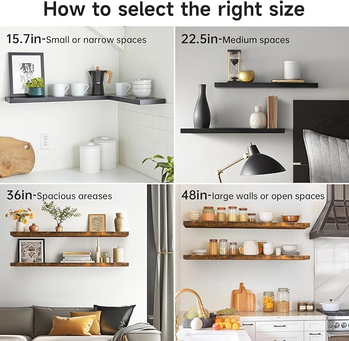 BAYKA Floating Shelves for Wall, 36 inches Long Wall Mounted Rustic Wood Shelves for Bathroom, Bedroom, Living Room, Kitchen, Office, Hanging Shelf for Books/Storage/Decor(Black,Set of 2)-NeatNest