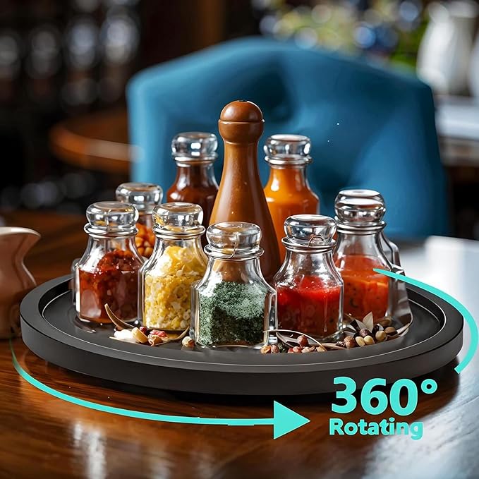 9" Black Bamboo Lazy Susan Organizer Kitchen Turntable for Cabinet Pantry Table Organization-NeatNest