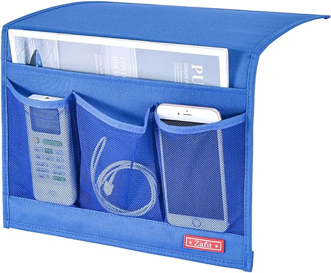 Bedside Storage Organizer - Table Cabinet Organizer Caddy for Remotes, Phone, Glasses (Classic 4 Pockets - Blue)-NeatNest