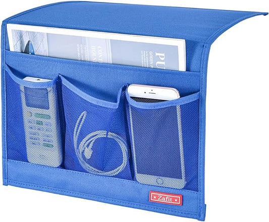 Bedside Storage Organizer - Table Cabinet Organizer Caddy for Remotes, Phone, Glasses (Classic 4 Pockets - Blue)-NeatNest