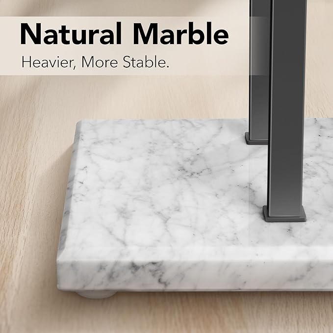 Bathroom Towel Rack Freestanding Floor Stand: Black 36in 2‑Bar Weighted Marble Base Towel Holder, Rustproof 304 Stainless Steel Drying Rack for Bath&Hand Towels, No‑Drill Slim Organizer, Spa Pool