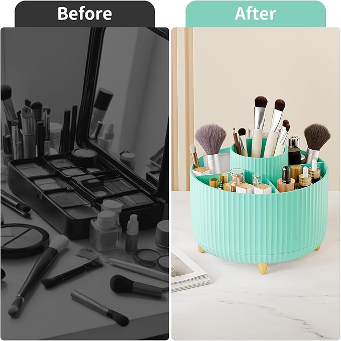 360° Rotate Makeup Brush Holder Organizer, Makeup Organizers Countertop, Makeup organization and Skincare Storage for Vanity, Desktop, Bathroom (Mint Green)