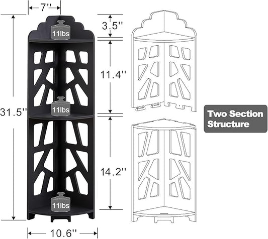 Corner Shelves,Corner Shelf Stand Waterproof Great for Bathroom Storage Tight Space,Small Shelf Stand Fit for Toilet Paper Holder Storage, Corner Tables for Small Space,Black-NeatNest