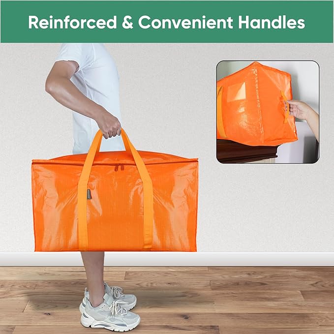 BALEINE 2-Pack Oversized Moving Bags with Reinforced Handles, Heavy-Duty Storage Tote for Clothes, Moving Supplies (Orange, 2-Pack)-NeatNest