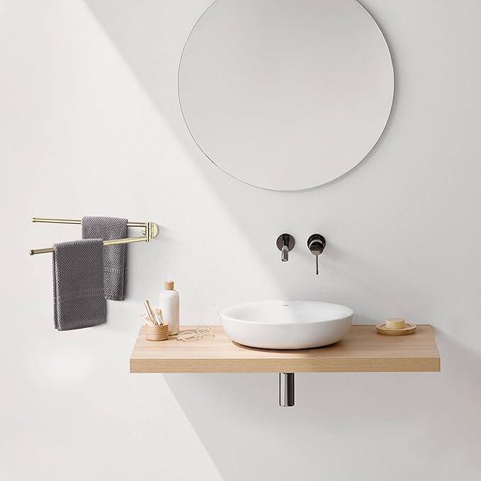 BGL Swivel Towel Bar for Bathroom Gold,Swing Out Double Towel Bar 2-Arm Kitchen Wall Mounted Towel Hanger Holder for Bathroom Organizer-NeatNest