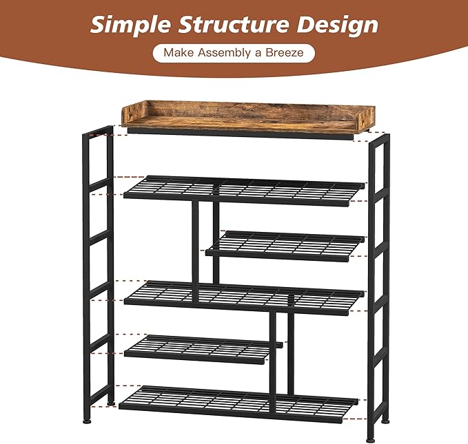 EnHomee Metal Shoe Rack for Entryway, 6 Tier Shoe Storage Organizer Holds 22 Pairs, Wooden Top and Side Pocket for Entry, Entrance, Hallway, Black-NeatNest