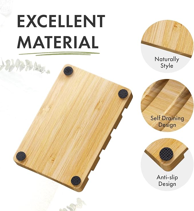 AmazerBath Bamboo Soap Holder, Bamboo Soap Dish, 2 Pack Soap Dishes for Bar Soap, Soap Tray Self Draining, Bar Soap Holder for Shower-NeatNest