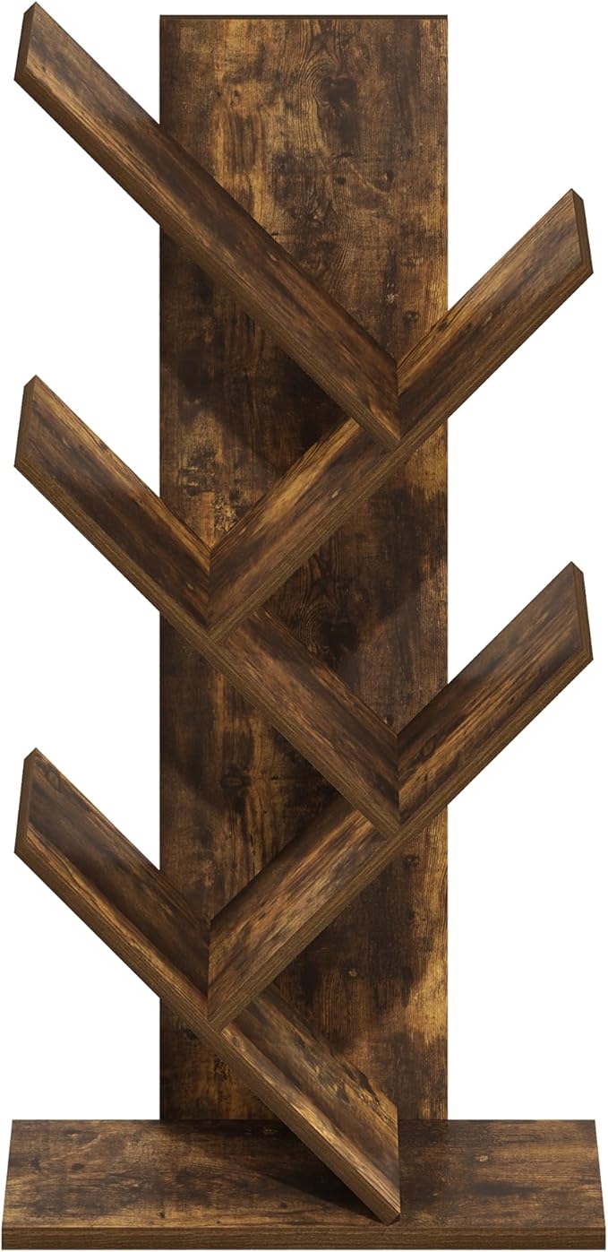 Furinno Tree Bookshelf 5-Tier Floor Standing Tree Bookcase, Amber Pine-NeatNest
