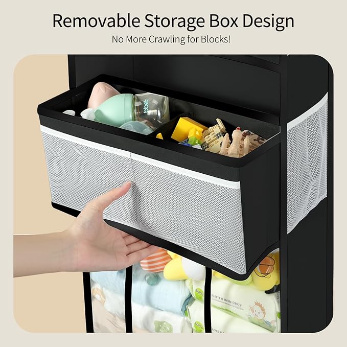 Yecaye 6-Tier Over the Door Organizer with Detachable Bin, Large Capacity Door Organizer Hanging for Bedroom Closet Nursery Pantry, Over the Door Storage for Baby Diaper Caddy Newborn Essentials Black
