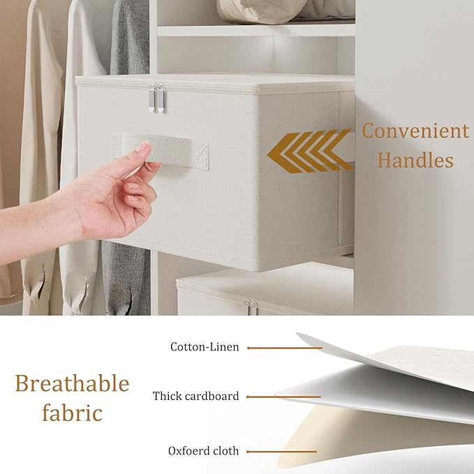 Fabric Underbed Storage Bins with Lid, Foldable Cube Organizer, Home Wardrobe Containers Box for Organizing Clothes, Shoes, Blankets, Pillows, 19.6x15.7x11.8Inches, Beige, 2 Pack-NeatNest