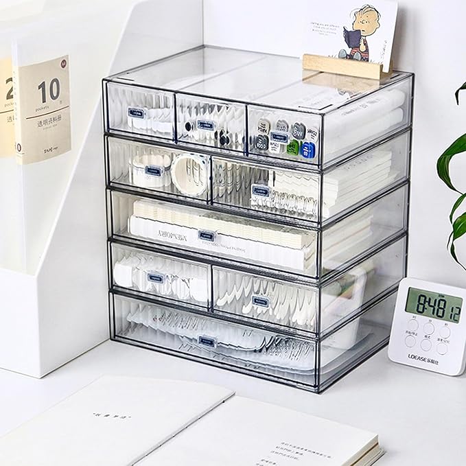 Desk Drawer Organizer, Stackable Office Supplies Desk Organizer, Plastic Plastic Storage Drawer, Desk Grocery Organizer For Stationery/Office Supplies (Clear, 1 Compartment)-NeatNest