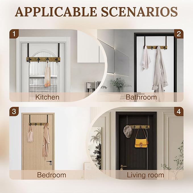 FH Classic Style Over The Door Hook Rack - Black & Brown (with 4 "T Hooks)