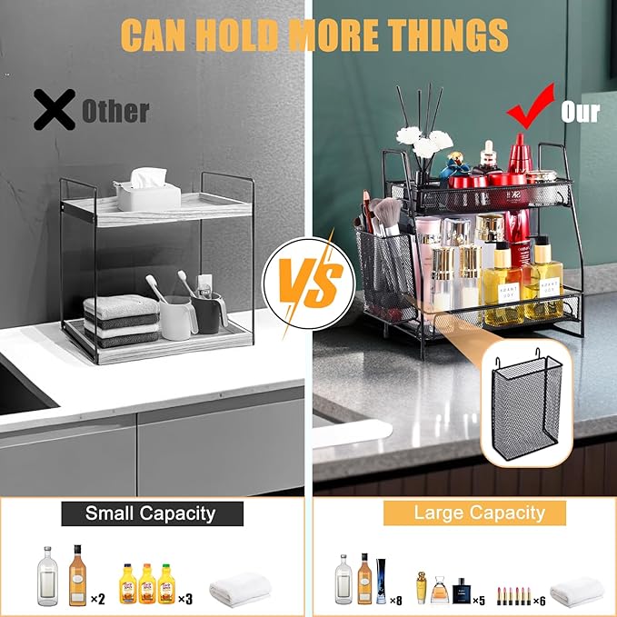 Bathroom Organizer with Basket, 2-Tier Bathroom Tray for Countertop Storage Shelf, Bathroom Counter Organizer, Vanity Organizer and Storage Kitchen Counter Organizers Spice Rack-NeatNest