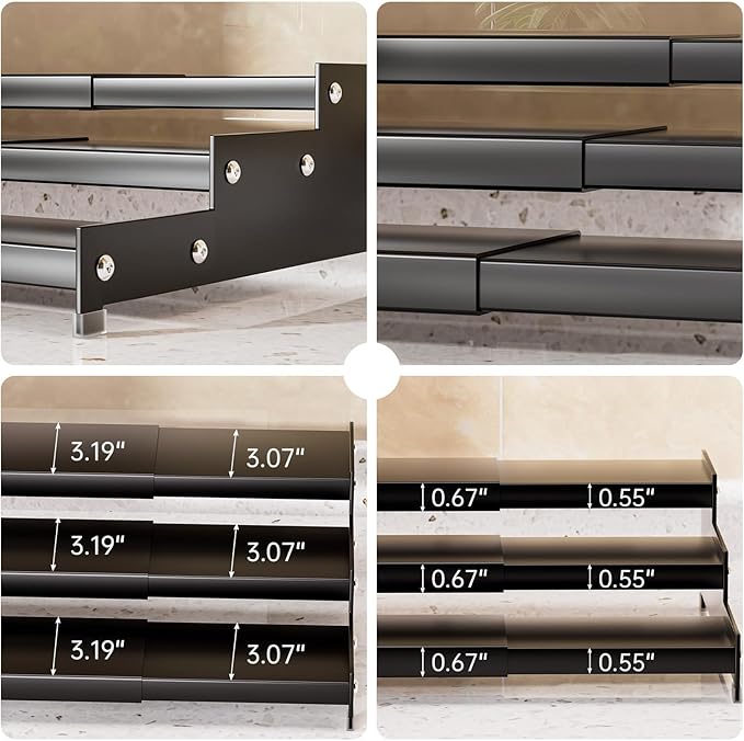 Premium Spice Rack Organizer for Countertops - 3-tier space-saving kitchen organizer for spice jars, oil bottles and utensils 2 Pakcs Black (modern rust-resistant design)