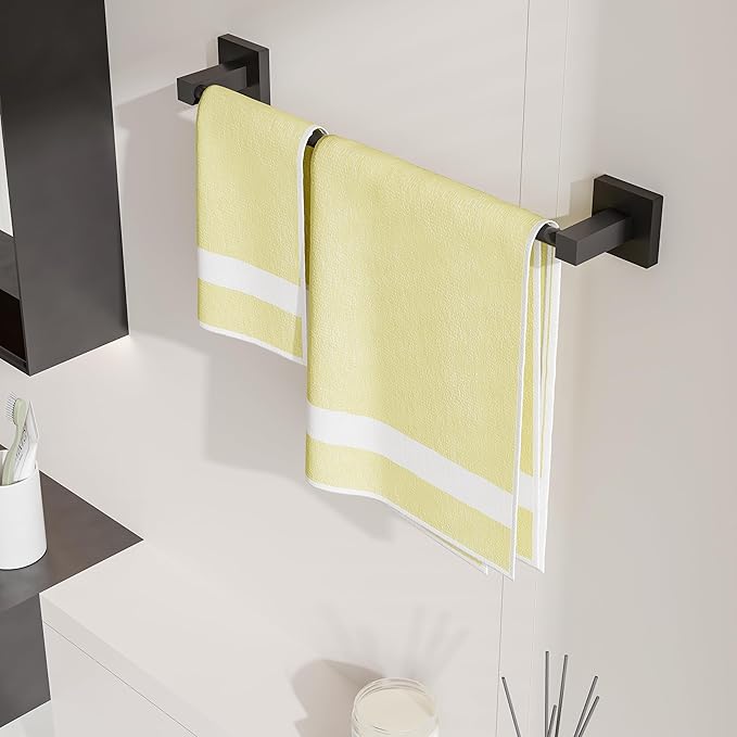 RUACQ Towel Bar 16 inch, Towel Racks for Bathroom Wall Mounted, SUS304 Stainless Steel Towel Holder, Hand Towel Holder Organizer, Matte Black Single Bar, Total Length 18 inch