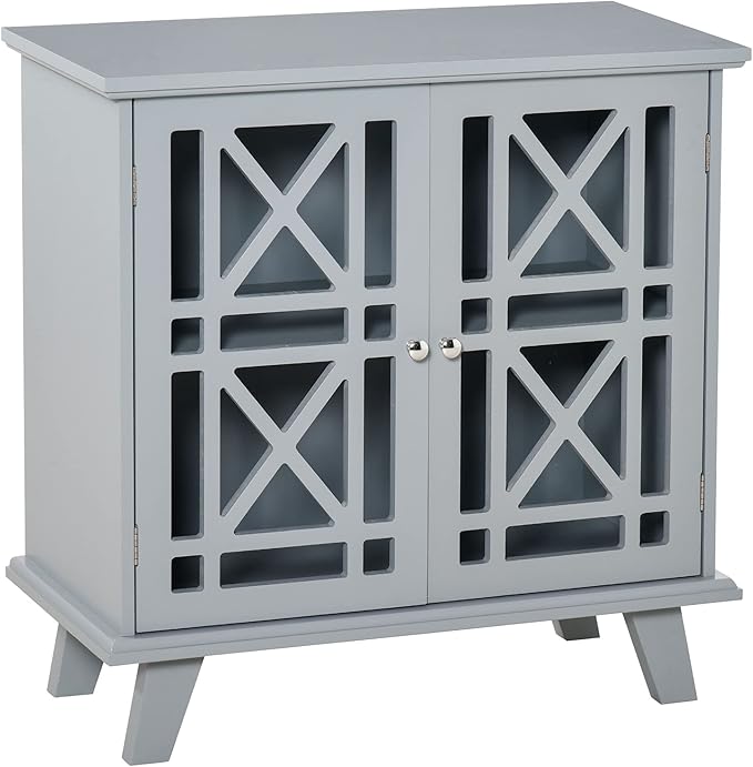 HOMCOM Sideboard Buffet Cabinet, Kitchen Storage Cabinet, Accent Cabinet with Double Fretwork Doors and Metal Handles for Living Room, Gray