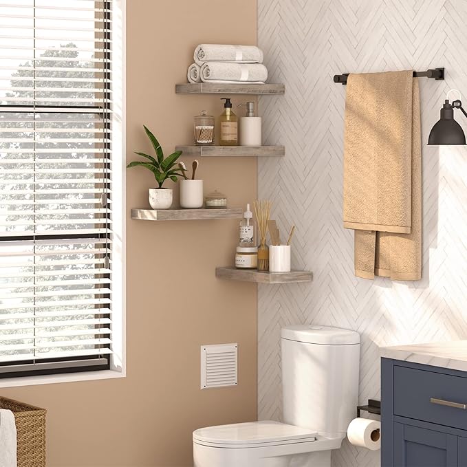 HOOBRO Floating Shelves for Wall, Wall Mounted Shelf Set of 2, 15.7" Hanging Shelf with Invisible Brackets, for Wall in Bathroom, Bedroom, Toilet, Kitchen, Living Room, Office, Greige BG40BJ01-NeatNest