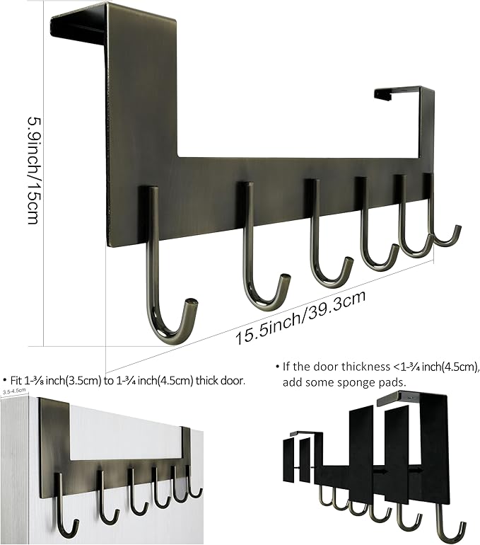 WEBI Over The Door Hooks for Hanging,Door Hanger,Over Door Towel Rack,Door Coat Rack for Towels,Hats,Back of Bathroom,Bronze,2 Packs