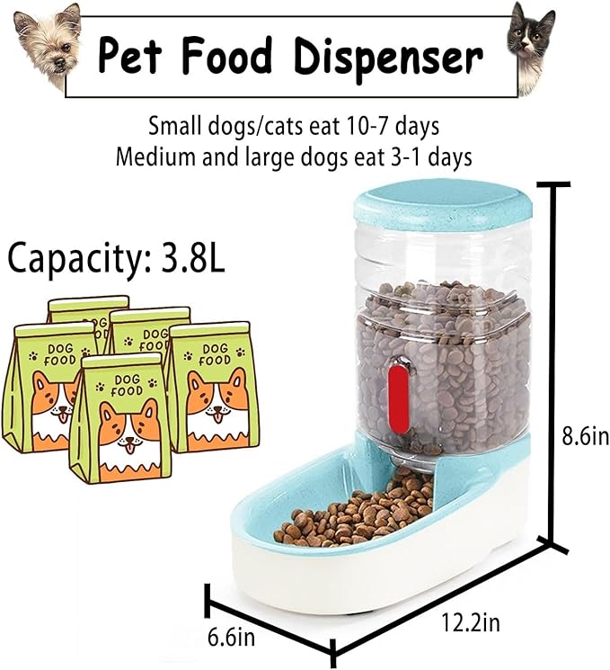 kathson Automatic Cat Feeder 1 Gallon Gravity Dog Food Dispenser Large Capacity Self Feeding Pet Food Bowl for Puppy Kitten Rabbit Blue-NeatNest