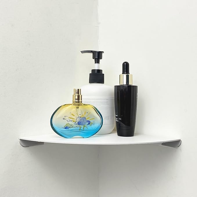 Small Wall Mounted Floating Corner Shelves 7 inch Metal Shelf Corner Shelf for Wall Storage, for Speaker, Cable Box (White)