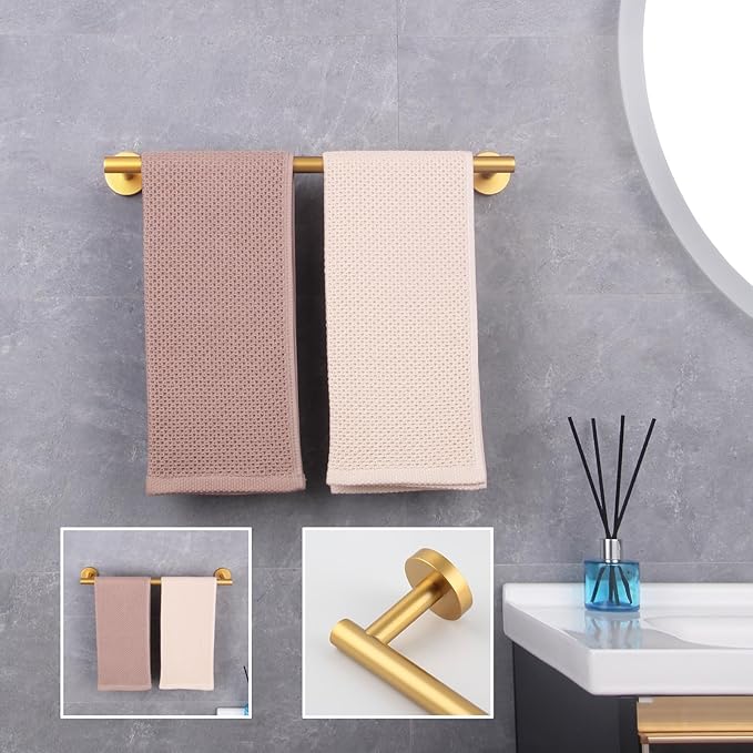 GERZWY 18-Inch Bathroom Towel Bar Gold Stainless Steel Modern Round Style Bath Towel Rack Wall Mount AG1101C45-BE