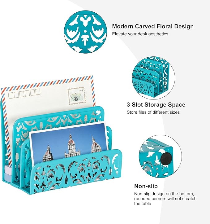 EasyPAG Mail Organizer Countertop, Desk Mail Sorter for Envelope, Small Vertical Letter Holder for Office Home, 2 Pack, Dark Teal