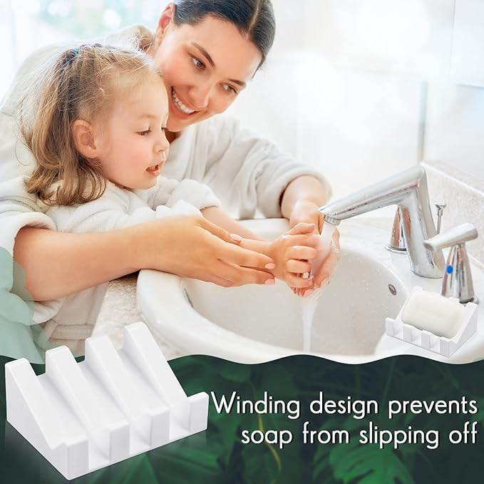 Cunhill 3 Pieces Silicone Soap Dish Self Draining Soap Dish Shower Waterfall Bar Soap Holder Tray with Drain Soap Saver for Kitchen Bathroom Accessories (Light Gray,Bright White,Black)-NeatNest