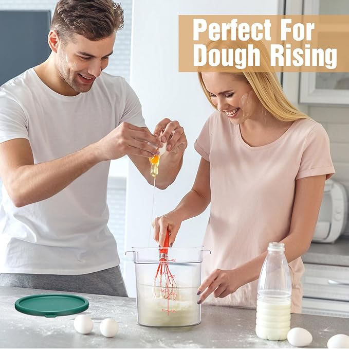 4 Pcs Food Storage Container with Lids Set 4 Qt Square and Round Clear PC Commercial Containers with Scale Handle for Home Restaurant Kitchen Food Storage, Dough Rise, Flour(Green)