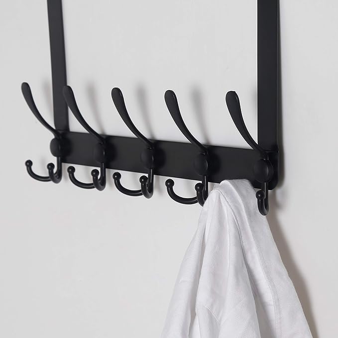 Dseap Over The Door Hook Hanger - 5 Tri Hooks, Heavy Duty Over The Door Towel Rack Coat Rack for Clothes Hat Towel, Black