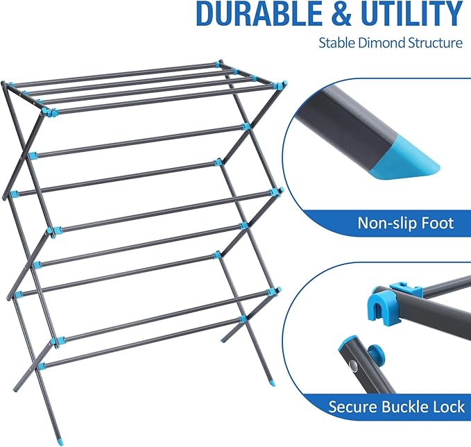 APEXCHASER Foldable Drying Rack Clothing, Metal Laundry Drying Rack Collapsible for Clothes Towel, Clothes Horse for Indoor Outdoor Laundry Room Aparment, Graphite